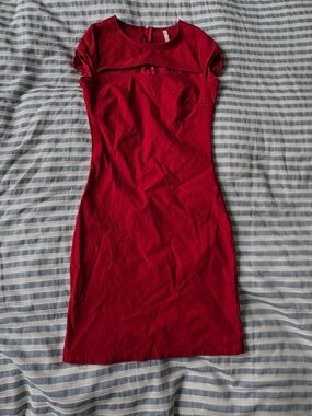 Fitted Red Mini Dress with Cap Sleeves